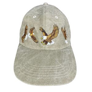 4 Eagle Flying Embroidered Khaki Beige Tan Hat USA Adjustable Strapback